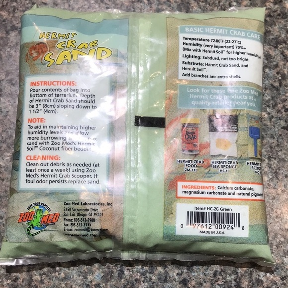 Hermit Crab Sand Zoo Med 2 lbs green.  All natural calcium carbonate substrate - Picture 4 of 8